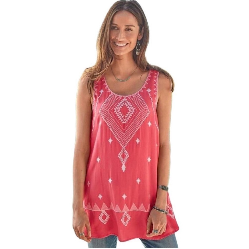 Sundance Pink Art of Geometry Embroidered Western Sleeveless Tank Size XS